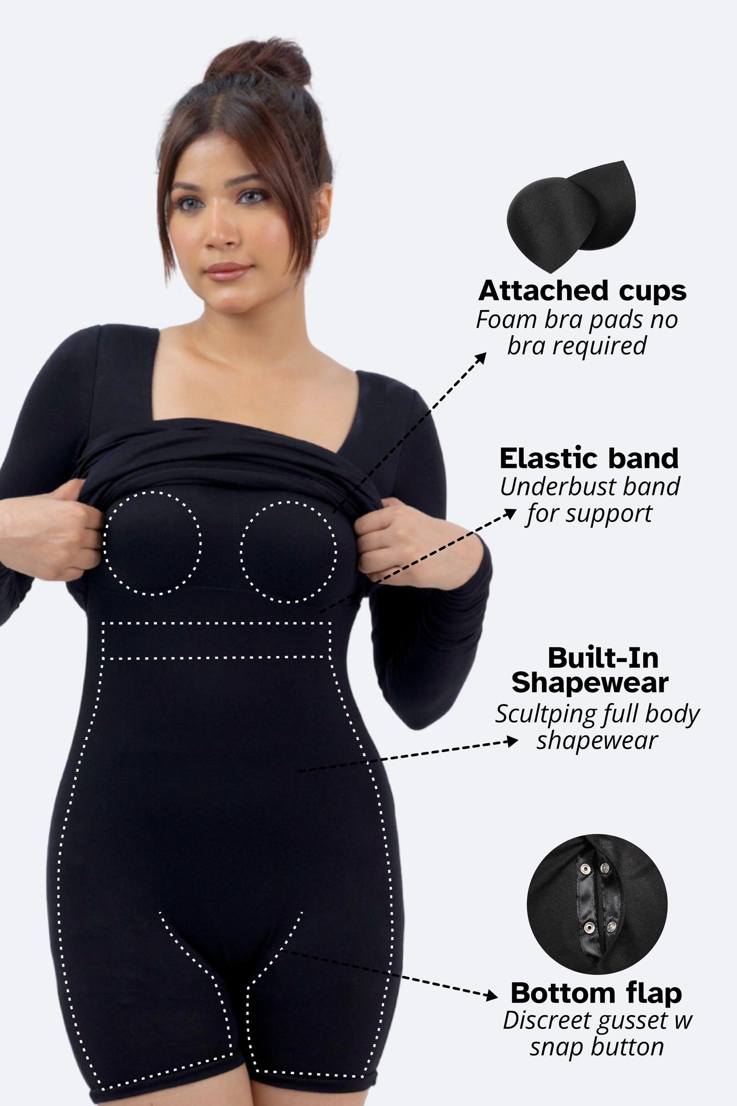 Build In Bra And Shapewear Black One Piece Full sleeves Long Dress(Black)