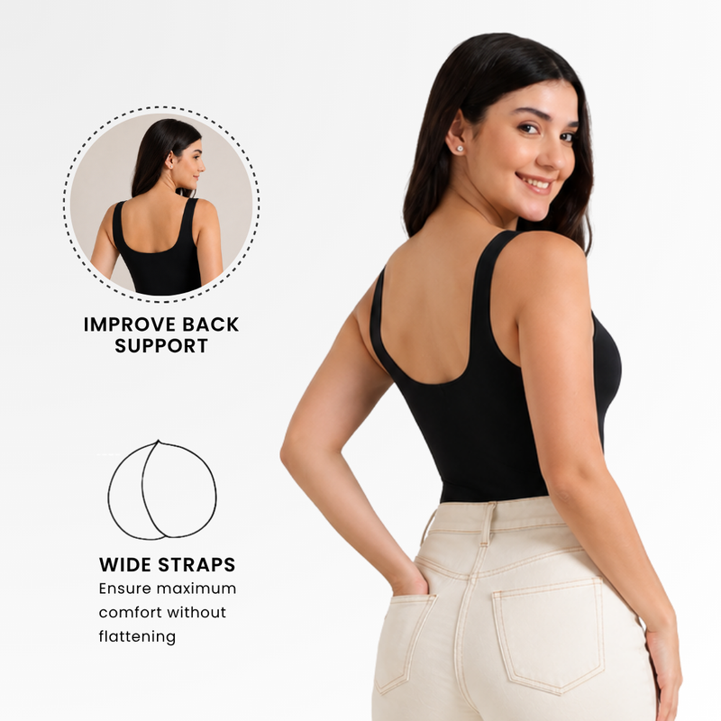 <p><strong>Front:</strong> free at the bust, firm at the tummy and waist, soft everywhere.</p>