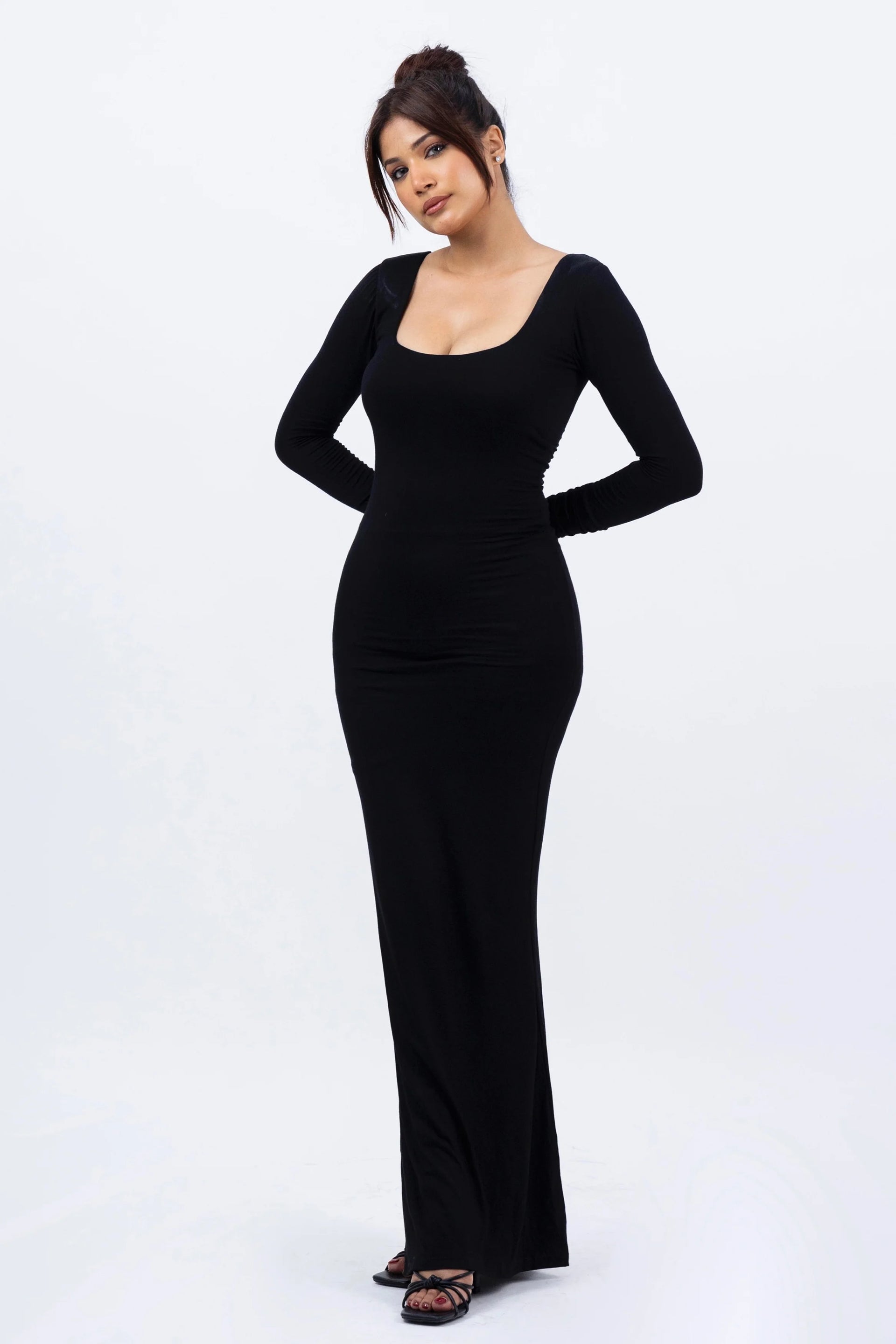 Build In Bra And Shapewear Black One Piece Full sleeves Long Dress