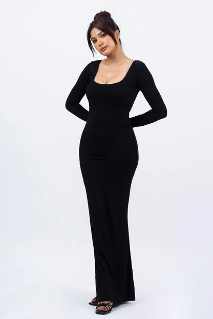 Build In Bra And Shapewear Black One Piece Full sleeves Long Dress(Black)