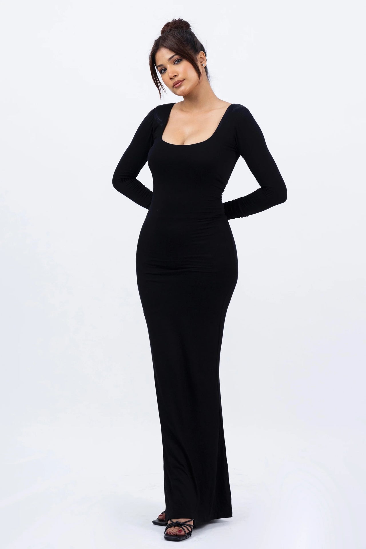 Build In Bra And Shapewear Black One Piece Full sleeves Long Dress Black